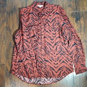 beach lunch lounge Button down Shirt Womens Animal Tiger Print sz S